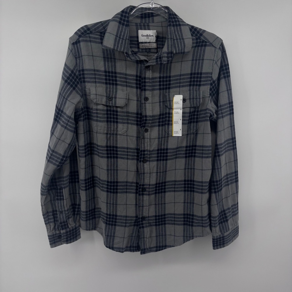 Goodfellow & Co Mens Gray Plaid Flannel Long Sleeve Button Down Shirt